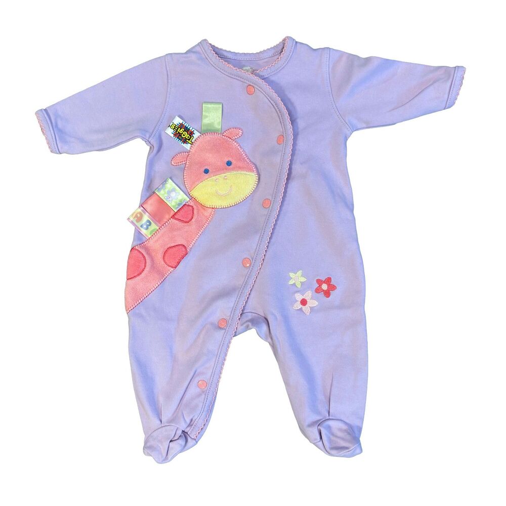 Taggies Infant 0-3 Months Purple Giraffe Cotton Footed Sleeper One Piece